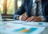 Personne en costume analysant des graphiques financiers