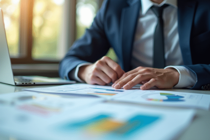 Personne en costume analysant des graphiques financiers