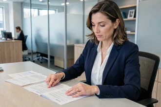 Conseillère bancaire examinent un contrat de prêt avec un client pour négocier le TAEG