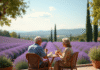 Meilleur lieu pour prendre sa retraite en 2025 : Top destinations idéales en France et à l’étranger Couple retraité profitant du café sur une terrasse en Provence