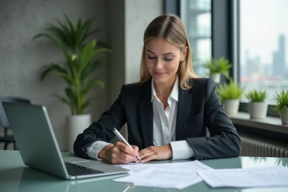 Femme d affaires en réunion dans un bureau moderne