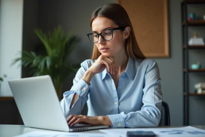 Femme concentrée travaillant sur un tableur Excel au bureau