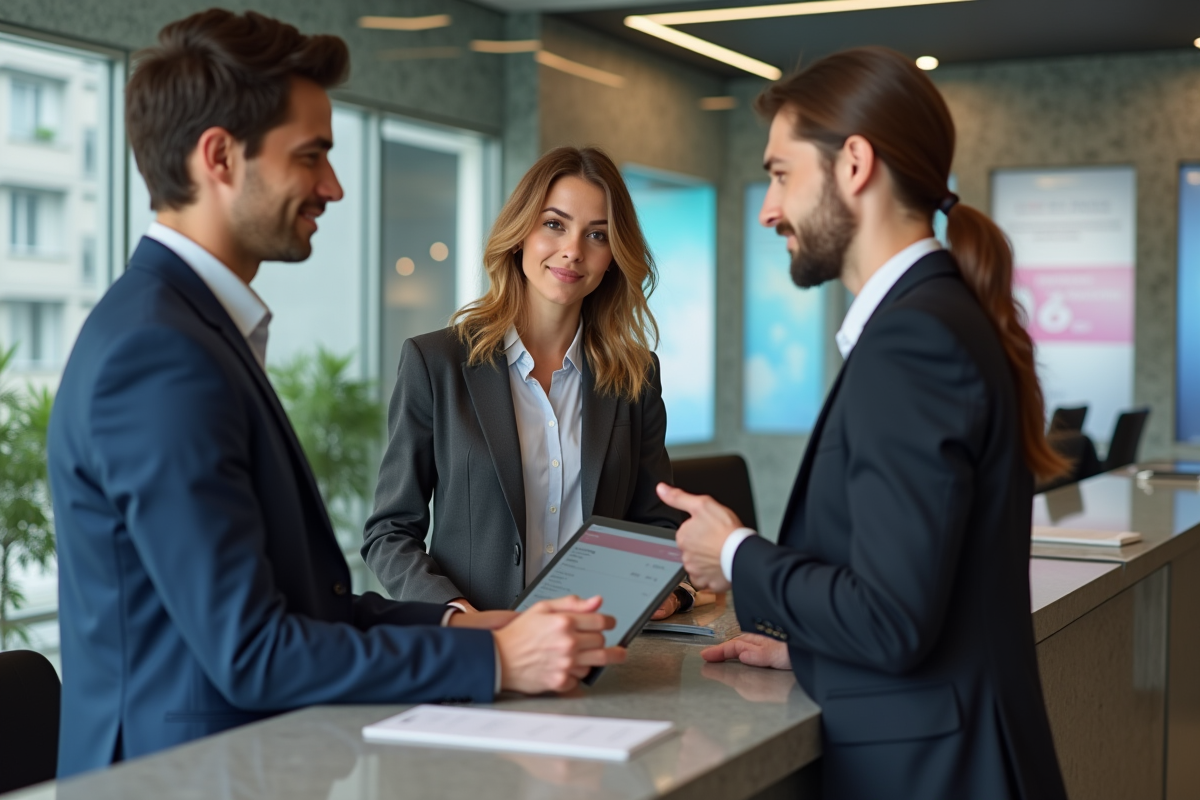 Femme française discutant avec un conseiller bancaire