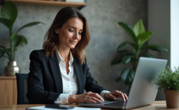 Femme confiante analysant des graphiques crypto au bureau
