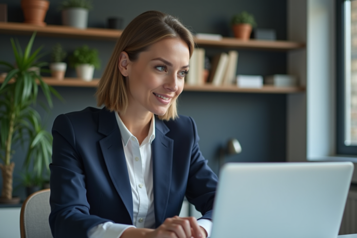 femme-finance-ordinateur Femme professionnelle en bureau analysant des graphiques financiers