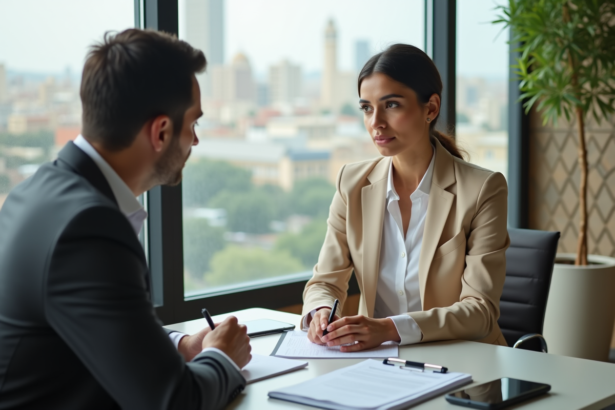 Jeune femme marocaine en réunion avec conseiller assurance