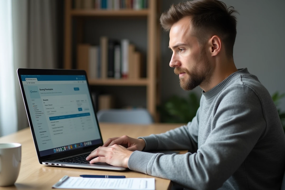 Un homme gère la clôture de son Livret A en ligne depuis son bureau à domicile