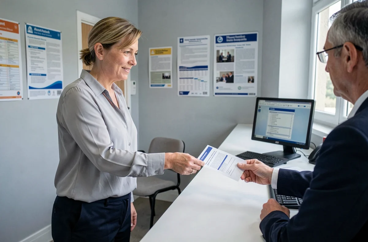 Femme déposant un avis de taxe foncière au guichet du SGC Nord Vendée