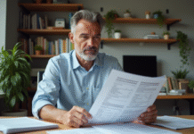 Homme d affaires français examinant des documents financiers