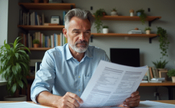 Homme d affaires français examinant des documents financiers