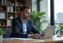 Meilleurs altcoins pour 2025 : Prévisions et analyses du marché Homme en blazer bleu travaillant sur un ordinateur dans un bureau moderne