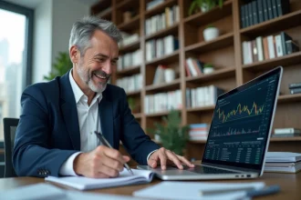 Homme d'affaires souriant dans un bureau moderne