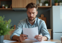 Homme d age late 30s examine documents financiers