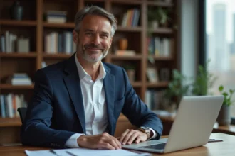 Homme en costume dans un bureau moderne et lumineux