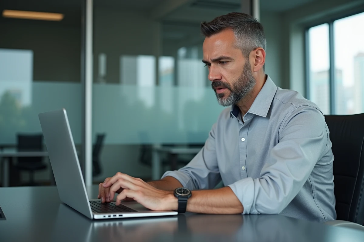 Homme étudiant un relevé bancaire sur son ordinateur au bureau