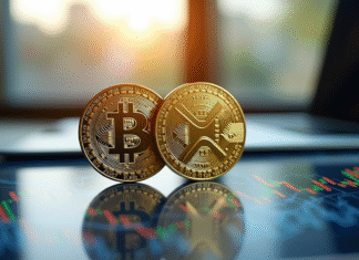 XRP vs Bitcoin : Quelle crypto-monnaie surclassera ? Pièce Bitcoin et XRP sur écran numérique lumineux