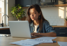 Jeune adulte regardant un ordinateur avec un score de crédit 640