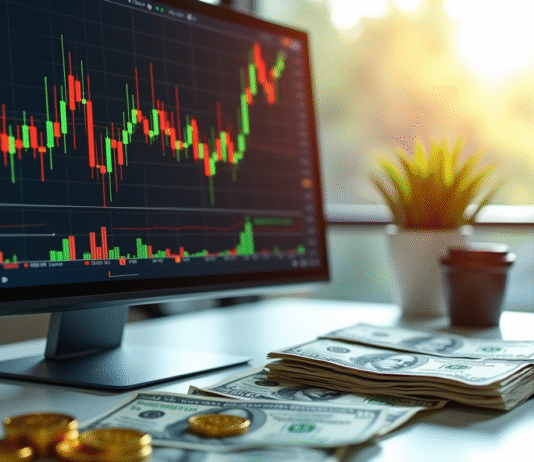 Ecran d'ordinateur avec graphiques de cryptomonnaies et bitcoins