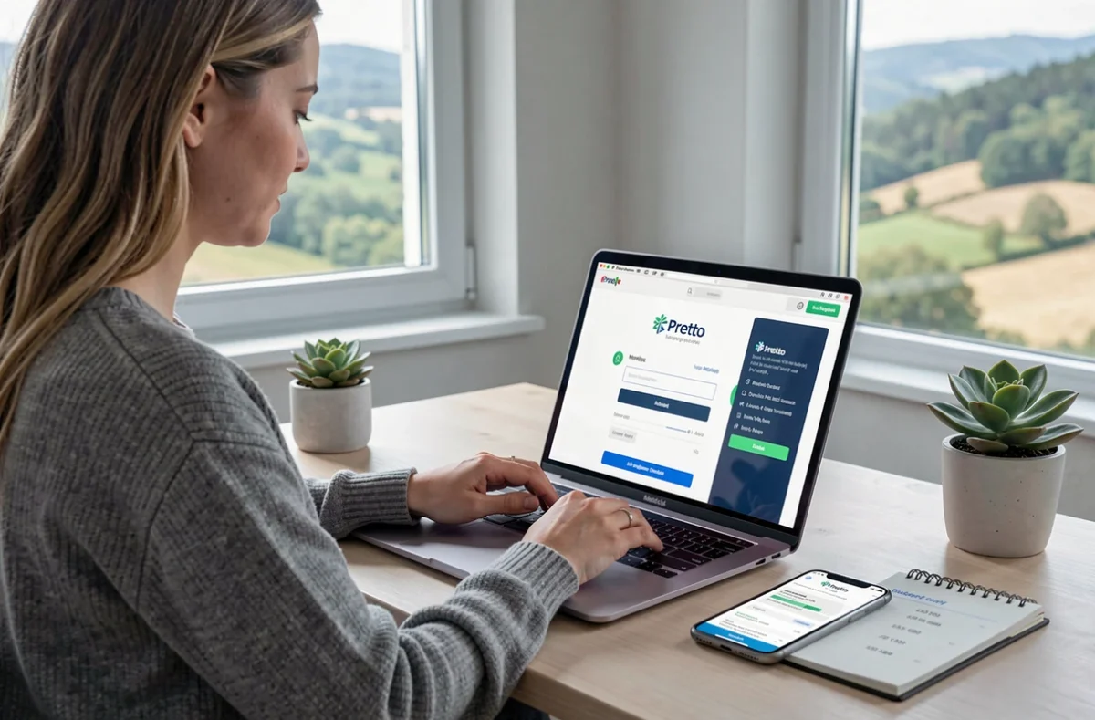 Jeune femme soumettant un dossier de prêt immobilier 100 % en ligne via Pretto depuis la Corrèze
