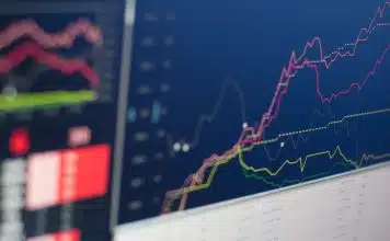 close-up photo of monitor displaying graph
